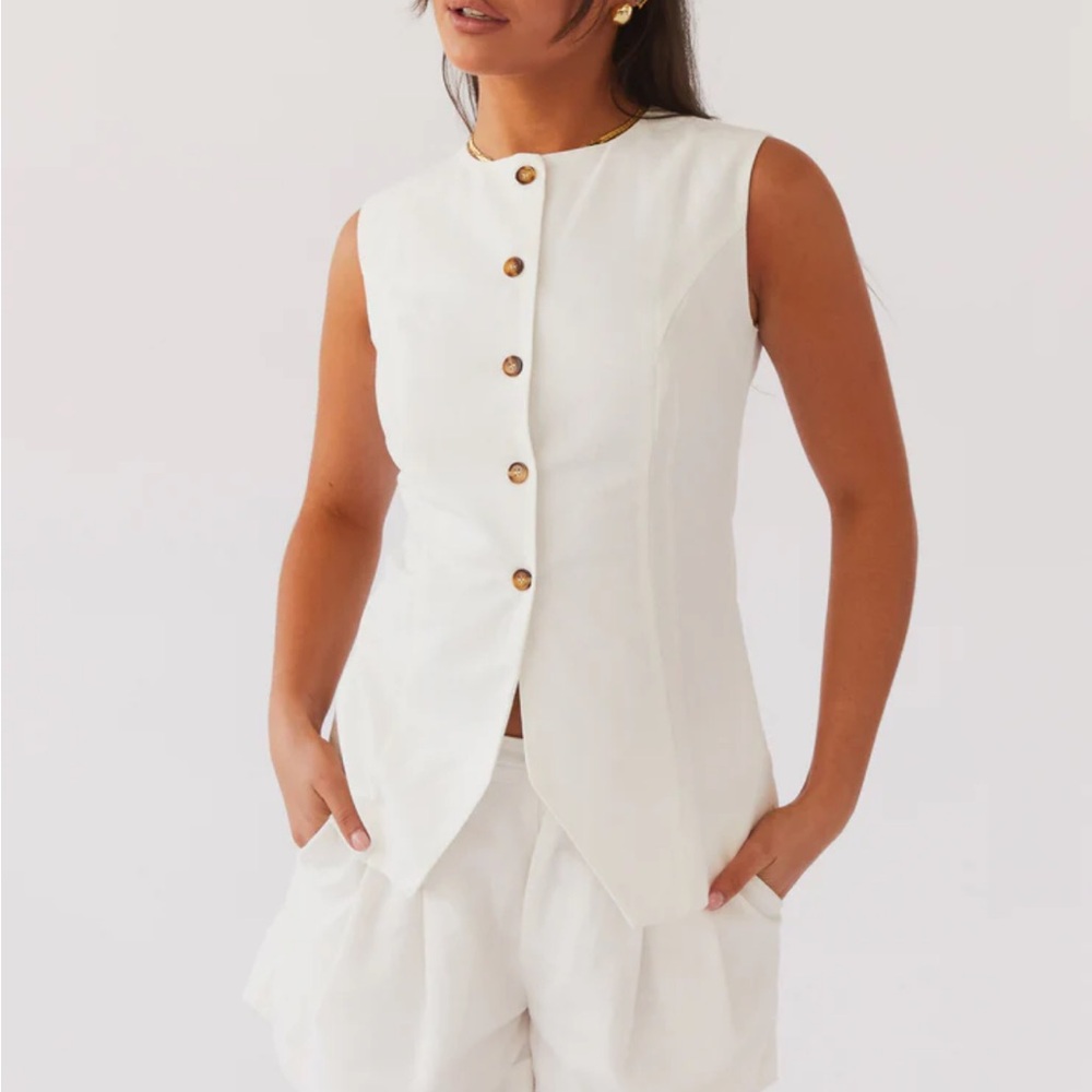 Peppermayo Born for Bordeaux Linen Vest in White